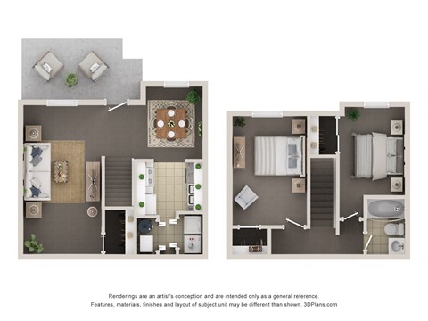 A floor plan of a two-bedroom apartment with a living room, kitchen, and bathroom.